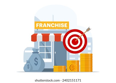 Franchise business branch expansion concept, entrepreneur planning expansion strategy. Small companies, corporations, shops, service chains, retail stores. flat vector illustration on background.