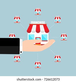 Franchise business concept Businessman hand holding franchise marketing system