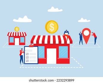 Franchise business concept,  Businessman wants to expand his business growing store shop profit Vector Illustration