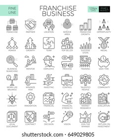 Franchise business concept detailed line icons set in modern line icon style concept for ui, ux, web, app design