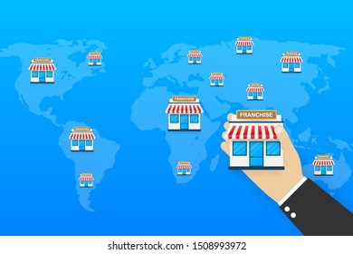 Franchise business concept, franchise marketing system. Vector illustration.