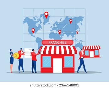 Franchise business  concept Shop Real estate business promotional, sme startup crowdfunding. expand on world map, Franchise business concept.vector illustration
