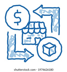 franchise business money sketch icon vector. Hand drawn blue doodle line art franchise business money sign. isolated symbol illustration