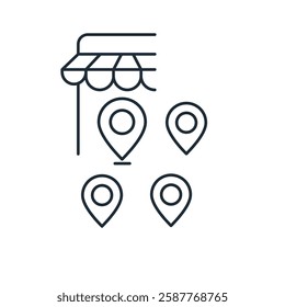 Franchise business store shop. Open new branch. Vector linear icon illustration isolated on white background.