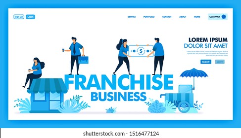 franchise business system is open business and retailer to increase and accelerate profit,  customer, benefit and company growth. profit sharing in franchise industry. Flat illustration vector design.