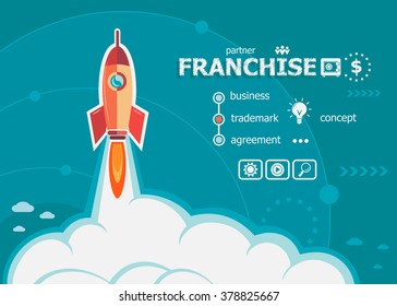 Franchise design and concept background with rocket. Franchise concepts for web banner and printed materials.