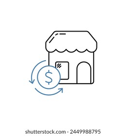 Symbol für Konzeptposition der Franchisegebühr. Einfache Elementdarstellung. Entwurf des Umrisssymbols des Franchiseentgelts.