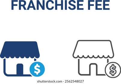 Franchise fee icons. Containing franchisee, license, royalties, chain, expansion, shop, business model, franchisor and more. Solid vector icons collection.