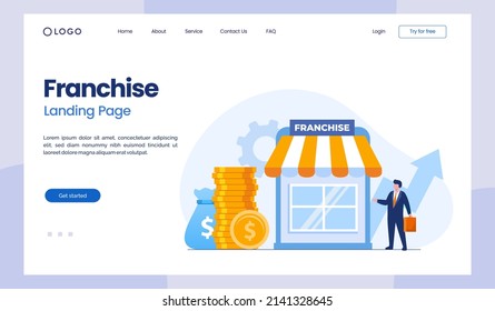 Franchise. Franchising Business Branch Expansion. Small Enterprise, Company, Shop, Retail Store Or Service Network, Flat Illustration Vector Landing Page