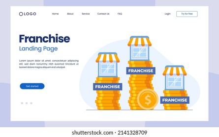 Franchise. Franchising business branch expansion. Small enterprise, company, shop, retail store or service network, flat illustration vector landing page