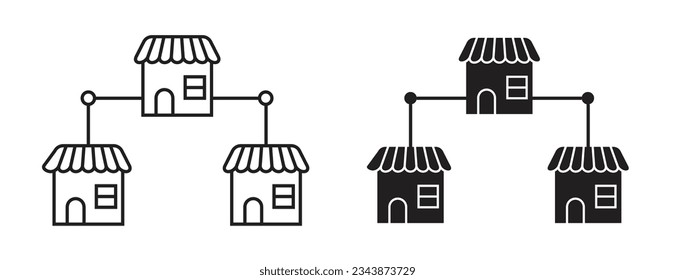 Franchise icon set. business branch vector symbol. commercial distribution outlets franchise sign in black color