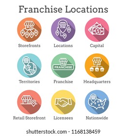 Franchise Icon Set With Home Office, Corporate Headquarters - Franchising Icon Images