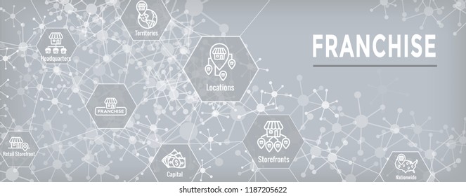 Franchise Icon Set with Home Office, corporate Headquarters - Franchisee Icon Images