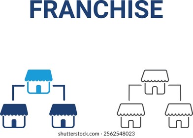 Franchise icons. Containing franchisee, license, royalties, chain, expansion, shop, business model, franchisor and more. Solid vector icons collection.