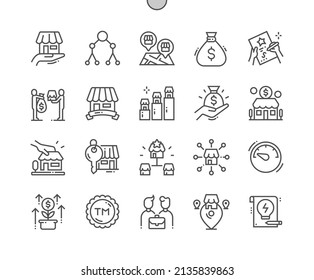 Franchise. Investing, headquarters and business concept. Branch locations. Pixel Perfect Vector Thin Line Icons. Simple Minimal Pictogram