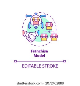 Franchise model concept icon. Expanding company internationaly. Trade with partner. Business model abstract idea thin line illustration. Vector isolated outline color drawing. Editable stroke