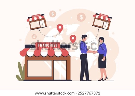 Franchise network business model concept. Illustration for website, landing page, mobile app, poster and banner. Trendy flat vector illustration