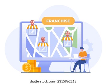 franchise shop, business concept, startup strategy, expansion, development, company, flat vector illustration banner