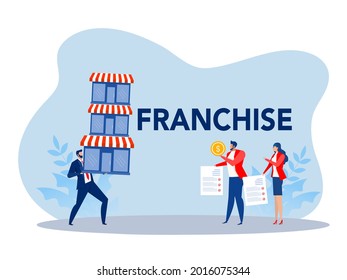 Franchise shop business,People shopping and Start Franchise Small Enterprise, Company or Shop with Home Office,vector illustrator