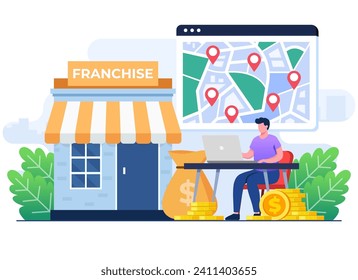 Franchise shop flat illustration concept, business concept, Startup strategy, Expansion, development, company