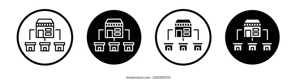 Franchise vector icon set black filled and outlined style.