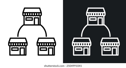 Franchise vector icon set black and white filled and outlined style.