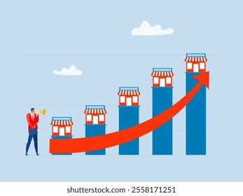 Franchise,Business man looking for invests opportunities to expand a shop,startup strategy on chart vector illustration