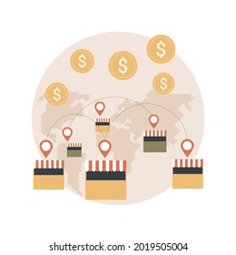 Franchising abstract concept vector illustration. Business strategy, intellectual property, branded product, initial fee, trademark ambassador, buy franchise, market share abstract metaphor.