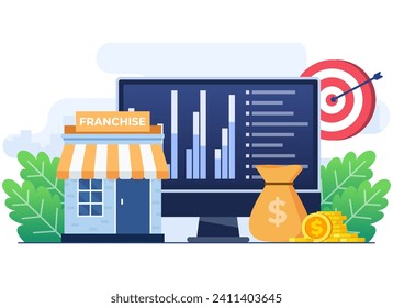 Franchising business branch expansion flat vector illustration concept, Small enterprise, company, shop, Service network, Retails store, suitable for ui, mobile apps, website banner, landing page