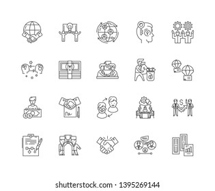 Franchising line icons, signs, vector set, outline illustration concept 