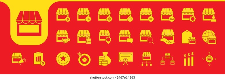 franchising store market flat icon set collection vector design