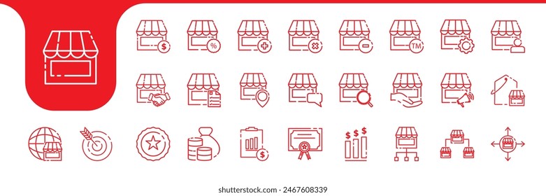 franchising store market line icon set collection vector design