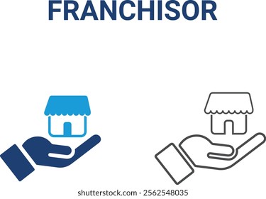 Franchisor icos. Containing franchise, license, royalties, chain, expansion, shop, business model, franchisor ,and more. Solid vector icons collection.