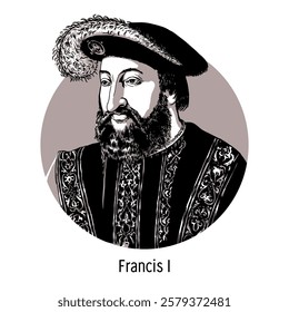 Francis I was a French king from the Valois dynasty, during whose reign the French Renaissance began to flourish. Hand-drawn vector illustration