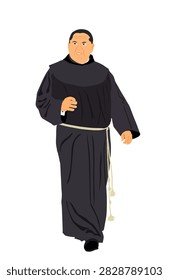 Franciscan monk, catholic priest vector illustration isolated on white background. Frat in uniform. Bishop vector, monastic of the Christian Catholic Church. Preacher.