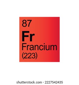 Francium chemical element of Mendeleev Periodic Table on red background. Colorful vector illustration - shows number, symbol, name and atomic weight. 