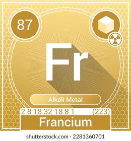 Francium (Fr) Element - Alkali Metal - Periodic Table, Chemical Symbol, Name, Atomic Weight, Atomic Number, Electron Shells, Classification, Phase at STP - Chemistry Logo Icon Design