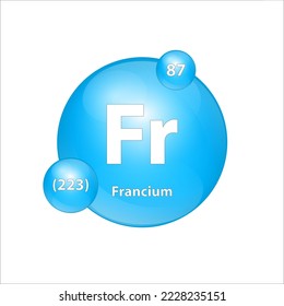 Francium (Fr) icon structure chemical element round shape circle light blue. Chemical element of periodic table Sign with atomic number. Study in science for education. 3D Illustration vector. 