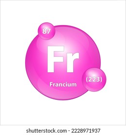 Francium (Fr) icon structure chemical element round shape circle Pink. 3D Illustration vector. Chemical element of periodic table Sign with atomic number. Study in science for education. 