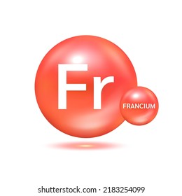 Moléculas francium de color rojo. Ecología y concepto bioquímico. Esferas aisladas sobre fondo blanco. Ilustración de vectores 3D.
