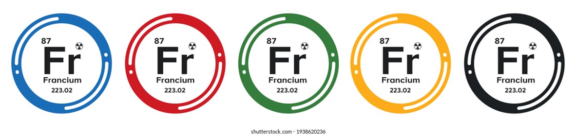 Francium symbol set. flat design vector illustration in 5 colors options for webdesign