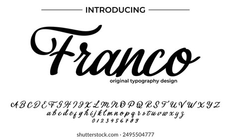 Franco Font Pincel elegante pintado en mayúsculas letras de Vector, alfabeto, tipo de letra