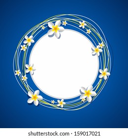 Frangipani Flowers Frame on blue background vector illustration