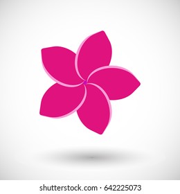 Frangipani Icon, Flat Design Of Plumeria Flower With Round Shadow, Vector Illustration