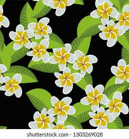 Frangipani Plumeria Tropical Flowers. Seamless Pattern Background. Vector Illustration