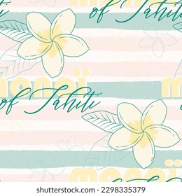 Frangipani, Tiare, Monoi Tropical Flower Seamless Background for Summer Sticker, Print, Card, Poster, Eco Bag and Garment.