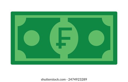 Frank cash money Switzerland currency note in green color vector illustration. Frank bill, green currency bank note, cash and money symbol. Flat vector illustration.