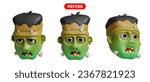 Franken Stein head 3D vector icon set.