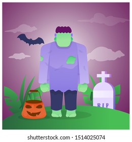 Frankenstain halloween Costum Flat Illustration