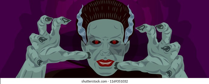 Frankenstein bride Halloween costume design monster grabbing you with her hands